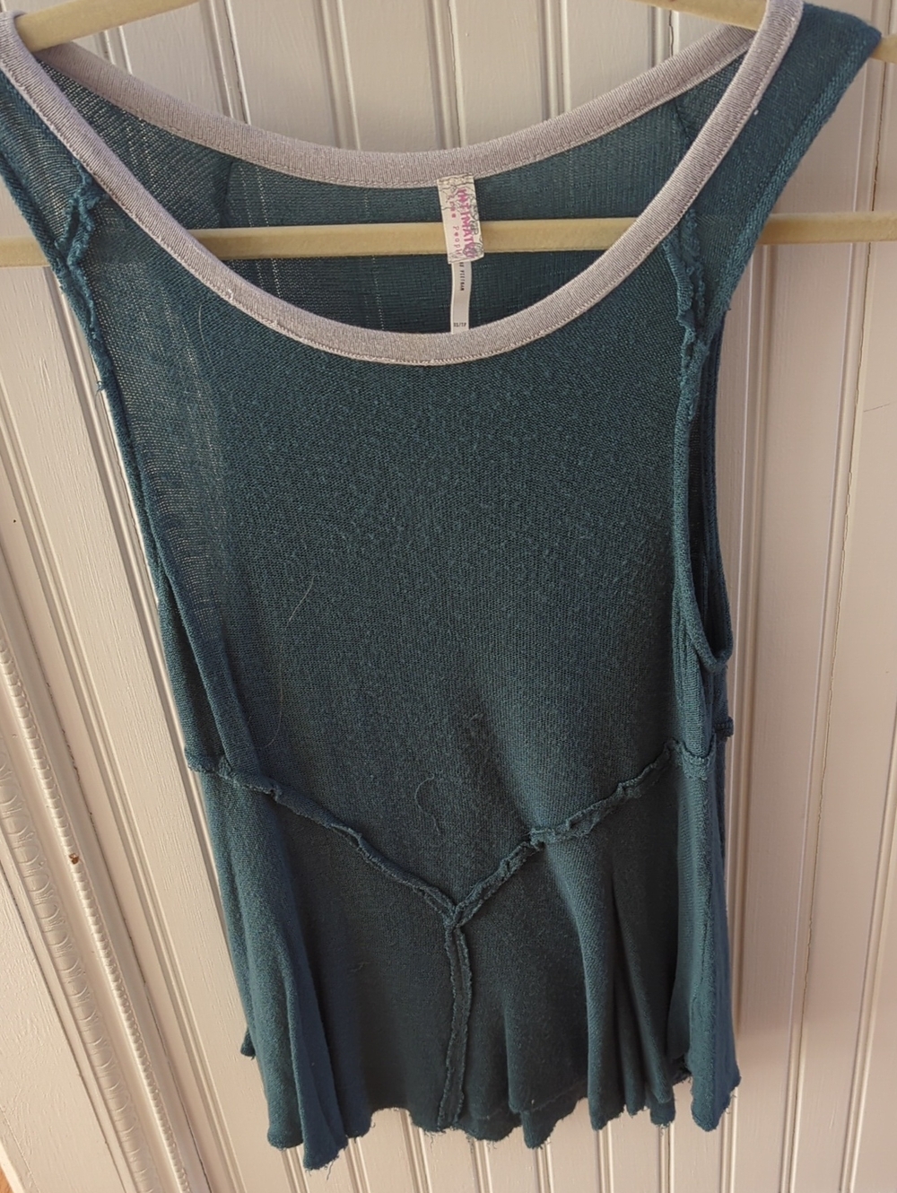 Free People Teal Knit Peplum Tank with Light Gray Trim. Raw edges